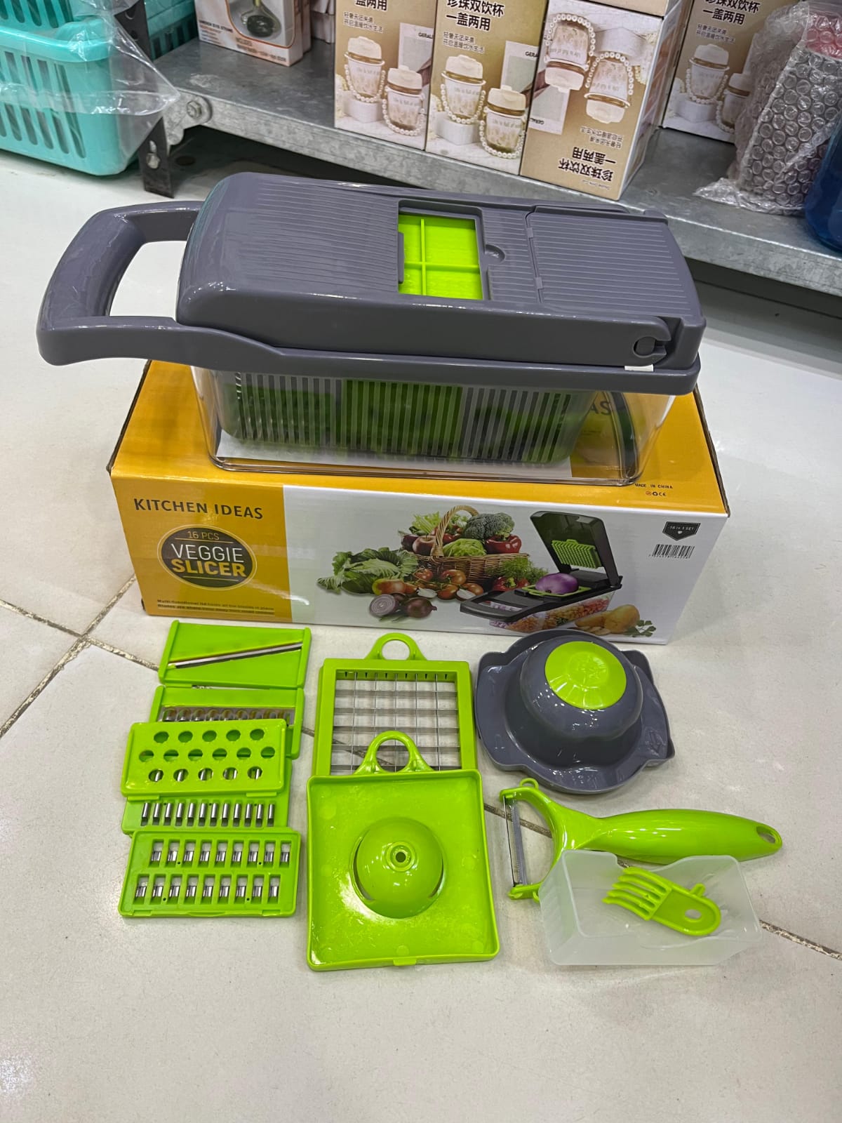 16-in-1 Multifunctional Vegetable Chopper & Slicer with Colander Basket and Storage Container – Heavy-Duty Food Cutter & Dicer for Onion, Potato, Carrot, Garlic & More